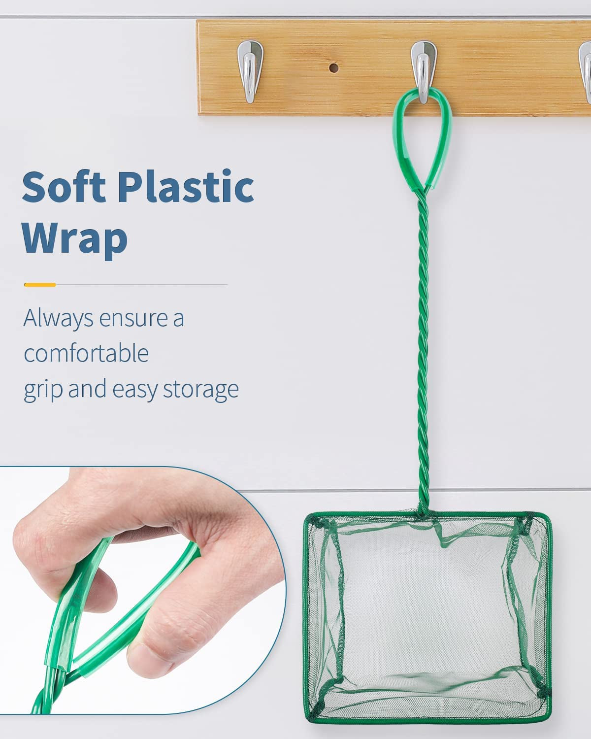 Professional Aquarium Fish Net with Braided Metal Handle - Square Soft Fine Mesh for Skimming Sludge and Food Residue in Fish Tanks, Small Koi Ponds, and Pools
