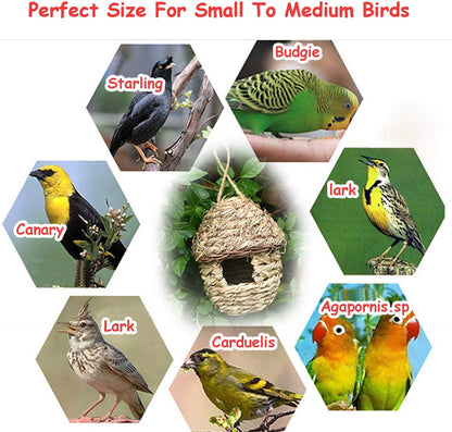 Handcrafted Natural Fiber Bird Cage Nest House - Cozy Hanging Breeding and Resting Space for Parrots, Canaries, Finches, and Cockatiels