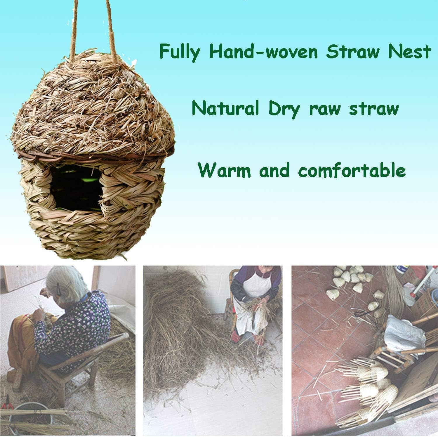 Handcrafted Natural Fiber Bird Cage Nest House - Cozy Hanging Breeding and Resting Space for Parrots, Canaries, Finches, and Cockatiels