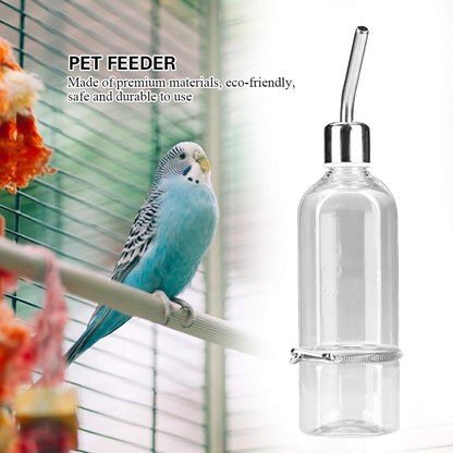 Automatic Stainless Steel Pet Water Dispenser with Ball Nipple Drinker for Birds and Hamsters, 180ml Transparent Small Animal Waterer