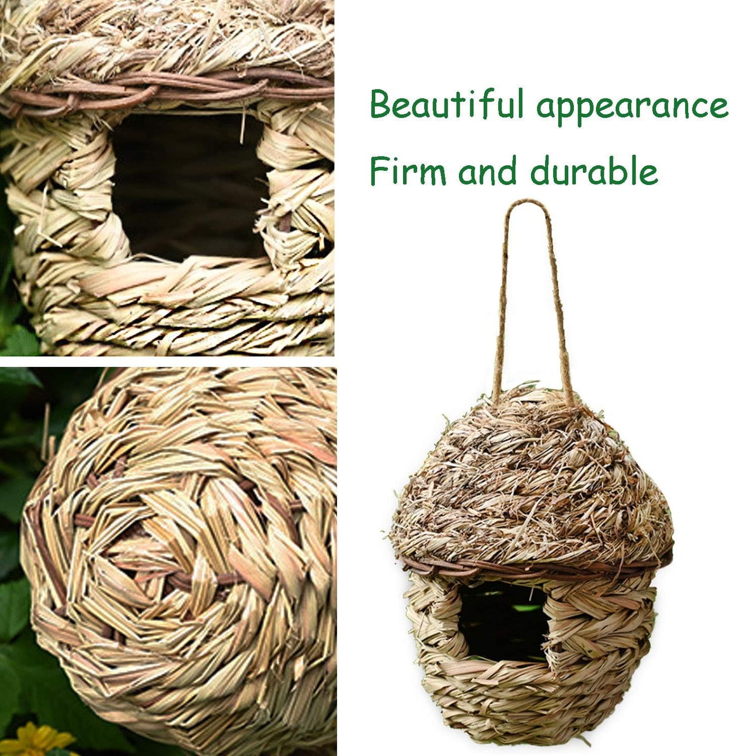 Handcrafted Natural Fiber Bird Cage Nest House - Cozy Hanging Breeding and Resting Space for Parrots, Canaries, Finches, and Cockatiels