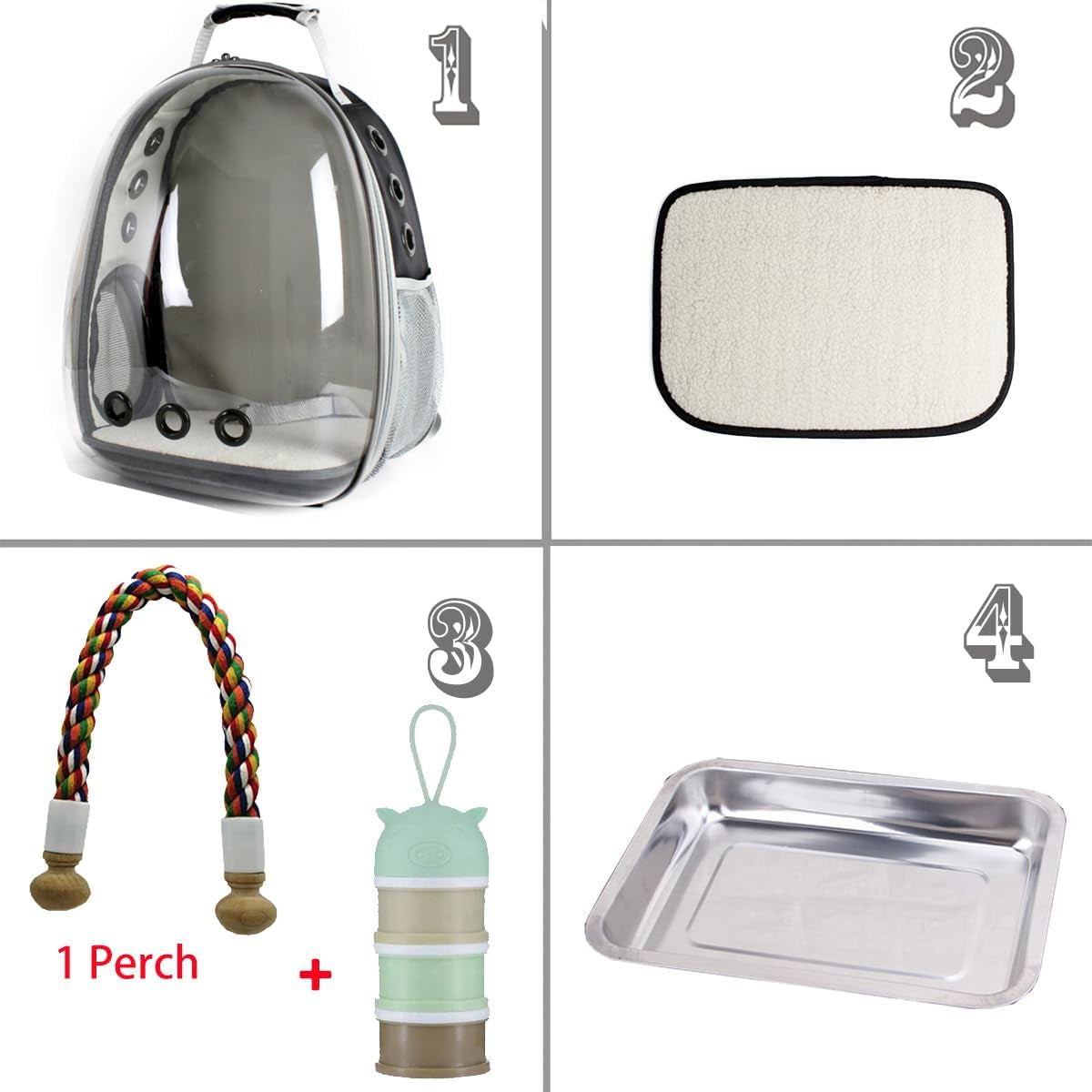 Bird Travel Carrier Cage - Clear Space Capsule Astronaut Backpack for Parakeets, Cockatiels, and Parrots with Metal Tray and Wood Perch, Ideal for Veterinary Transport and School Use