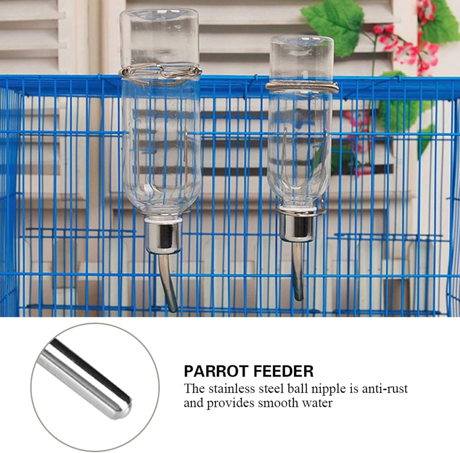 Automatic Stainless Steel Pet Water Dispenser with Ball Nipple Drinker for Birds and Hamsters, 180ml Transparent Small Animal Waterer