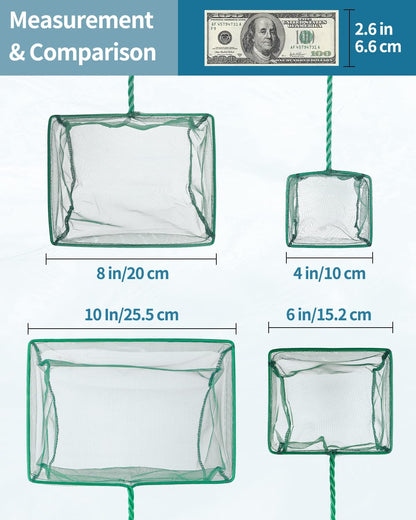 Professional Aquarium Fish Net with Braided Metal Handle - Square Soft Fine Mesh for Skimming Sludge and Food Residue in Fish Tanks, Small Koi Ponds, and Pools